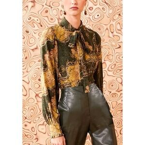 NWT Ulla Johnson Silk Long-Sleeve Floral Tie-Neck Vedra Blouse